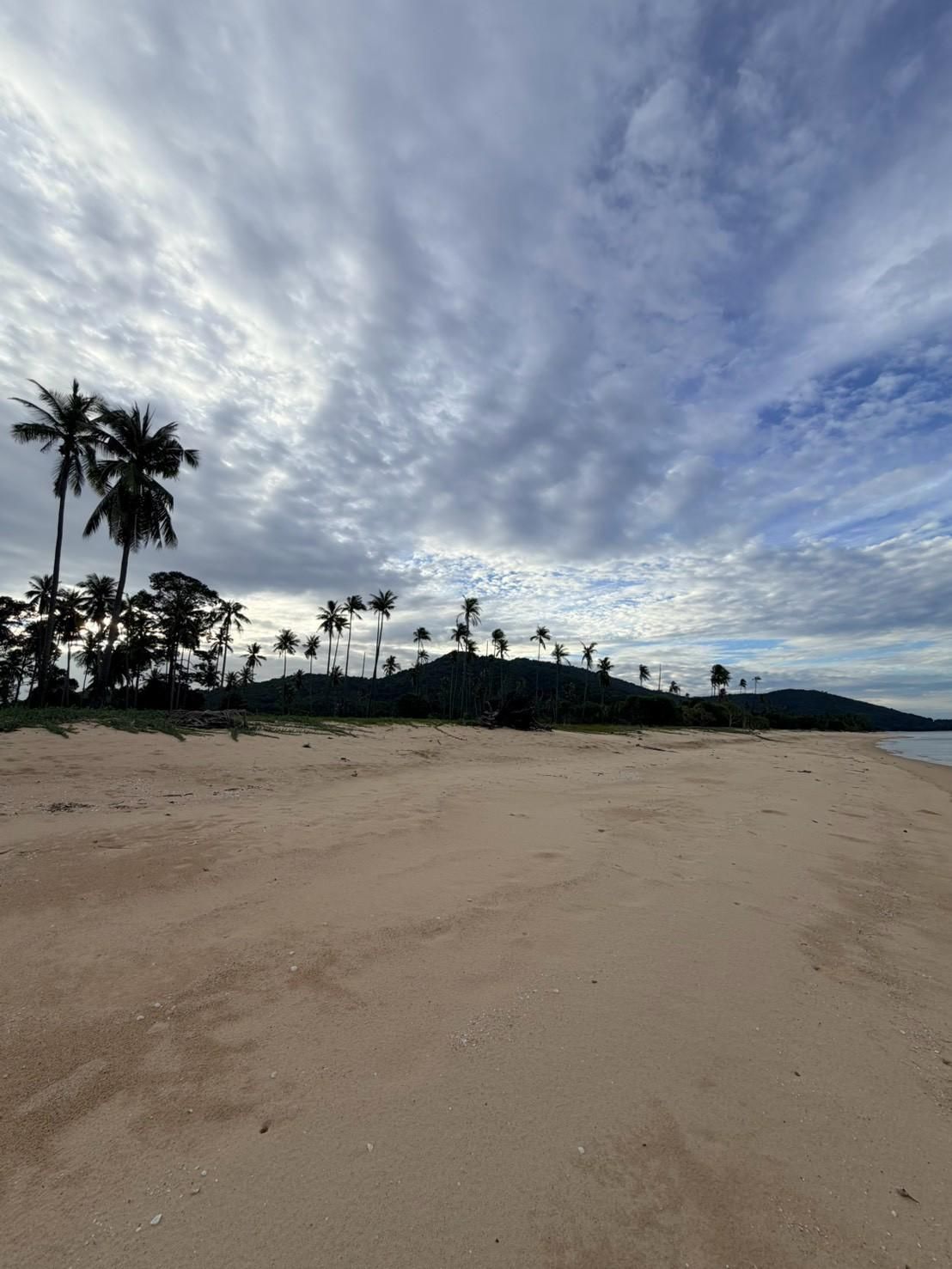 Sichon Beach site: Beach toward palm treeline and headland